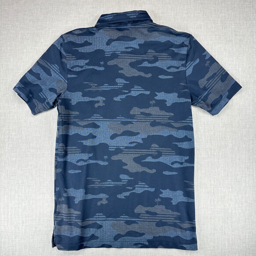 TravisMathew Polo Shirt Mens Small Blue Camo Tropical Palm Tree Short Sleeve EUC - Picture 3 of 15
